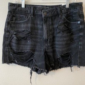 American Eagle Women's Super High Rise Black Jean Mom Shorts Size 12